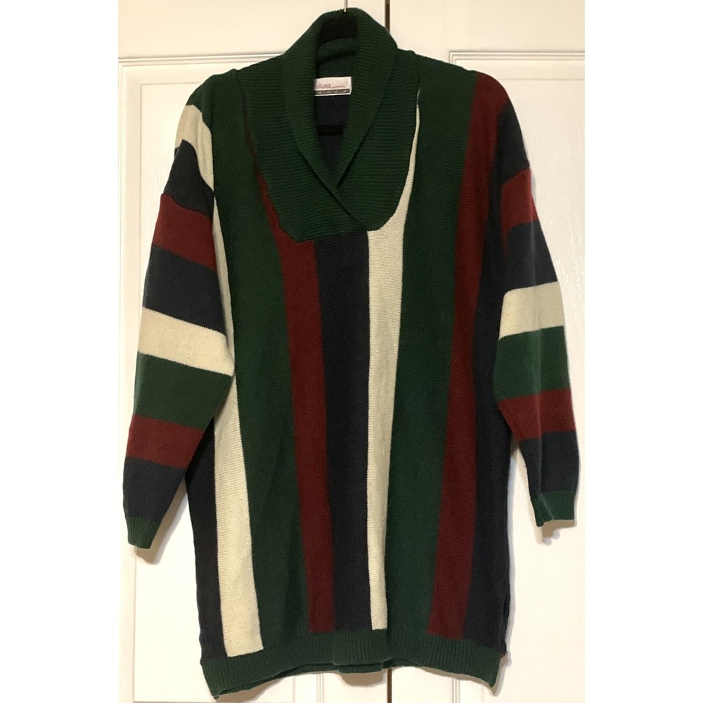 Diana Marco Sweater Tunic Womens 14/16 Multicolor Stripe Cowl Neck Knit